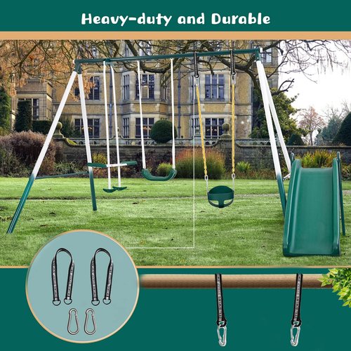 KINSPORY Toddler Swing Seat, Heavy-Duty High Back Fully Assembled Baby Swing, Iron Chain Eva Seat for Kids Indoor/Outdoor, Hanging Tree Straps for Quick Installation (Green)