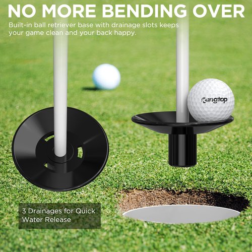 KINGTOP Golf Flagstick Mini, Practice Putting Green Flag Stick for Yard, Pole | Pin | Flagpole, Portable 2-Section Design, 3 Foot, 3-Pack, White