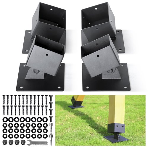 WOCEPU 4pack 201 Stainless Steel 4"x4" (Actual 3.5"x3.5") Adjustable Swing Anchor Leveling Kit Bracket Black