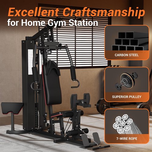 All in ONE Home Gym Equipment Multifunctional Full Body Workout Machine with 150LBS Weight Stack, Exercise Equipment with Pulley System