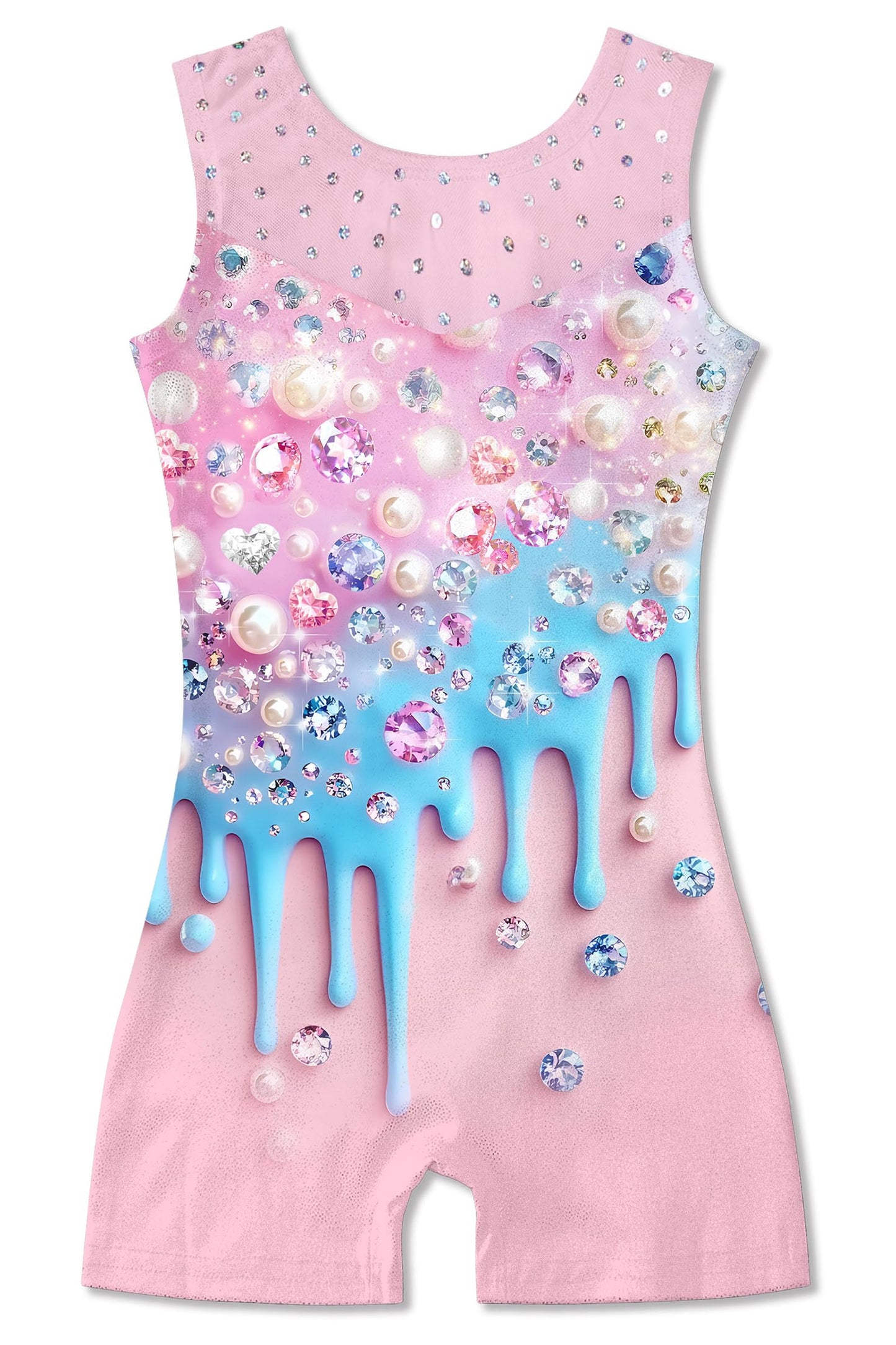 uideazone 4t 5t Girls Gymnastics Leotards Sparkle Diamond Ballet Stretchy Unitards Kids Sequin Mesh Stitching‌ Biketards Tumbling Outfits