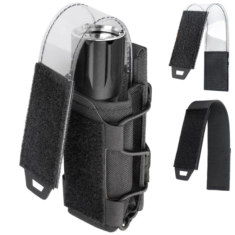 LIVANS Flashlight Holster for Duty Belt,Tactical Flashlight Holder Pouch,Nylon Torch Carry Case Sheath for Police Vest Security Correction Officer Outdoor Camping Accessories,with PVC Transparent Flap