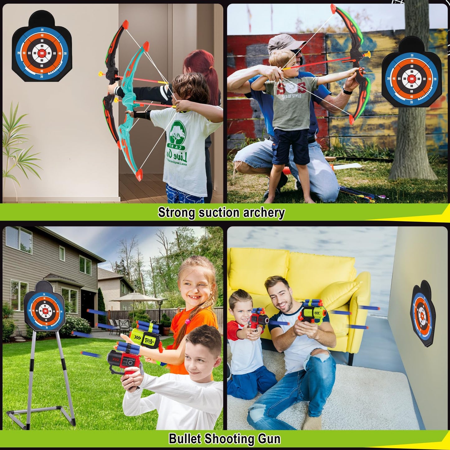 TWFRIC 2 Pack Bow and Arrow for Kids - LED Light Up Archery Set with 16 Arrows, 1 Standing Target & 2 Quivers - Fun Indoor/Outdoor Toy for Boys & Girls Aged 3-12