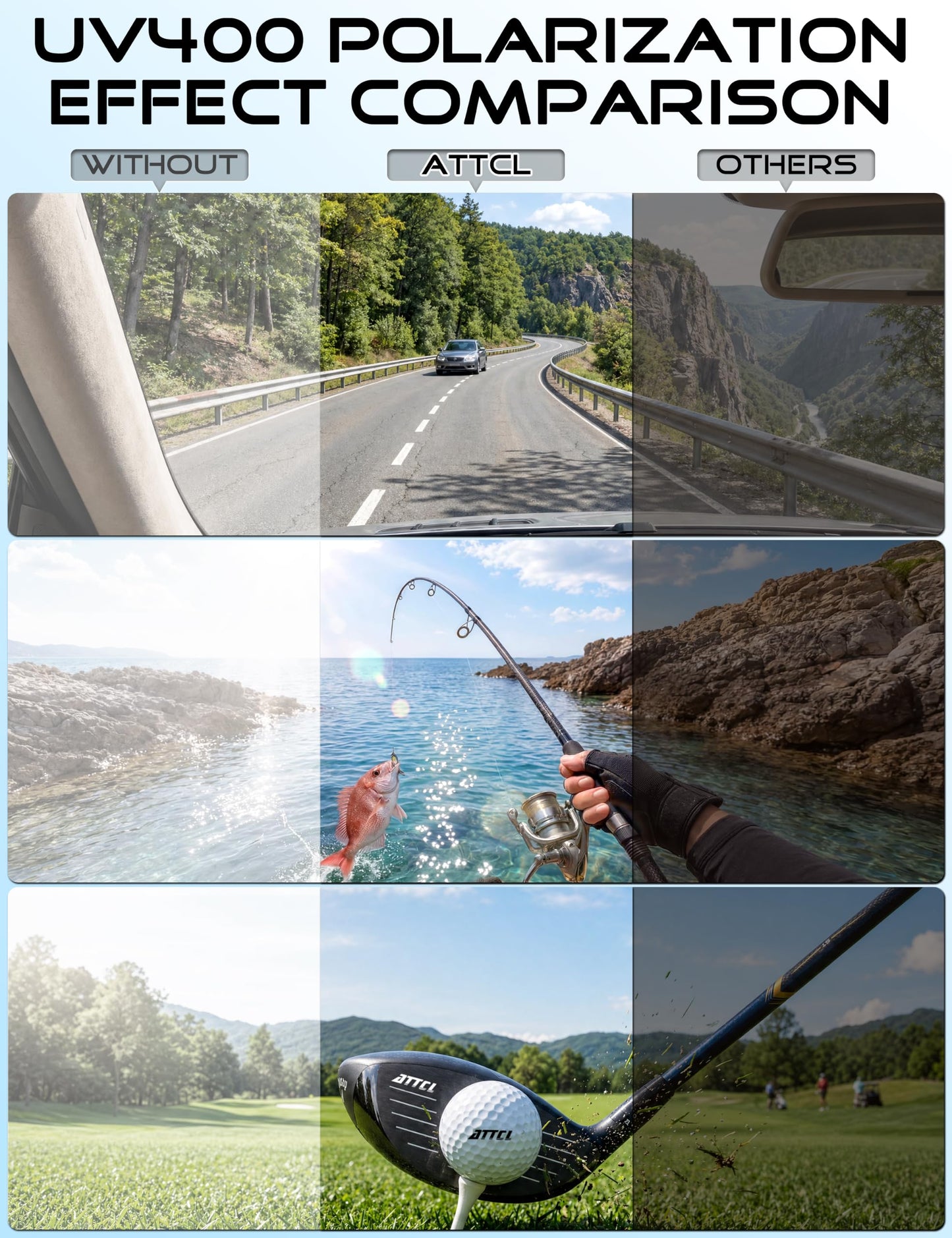 ATTCL Polarized Wrap Sunglasses For Men Cycling Driving Fishing Sports Glasses Ultralight 5001 Glod+Black