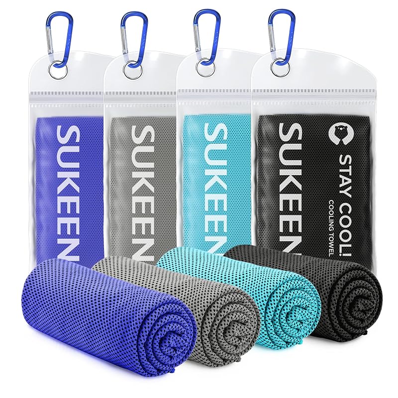 Sukeen 40x12 Inch Cooling Towels for Neck & Face - Blue/Grey/Royal Blue/Black, Reusable Sport Sweat Wrap