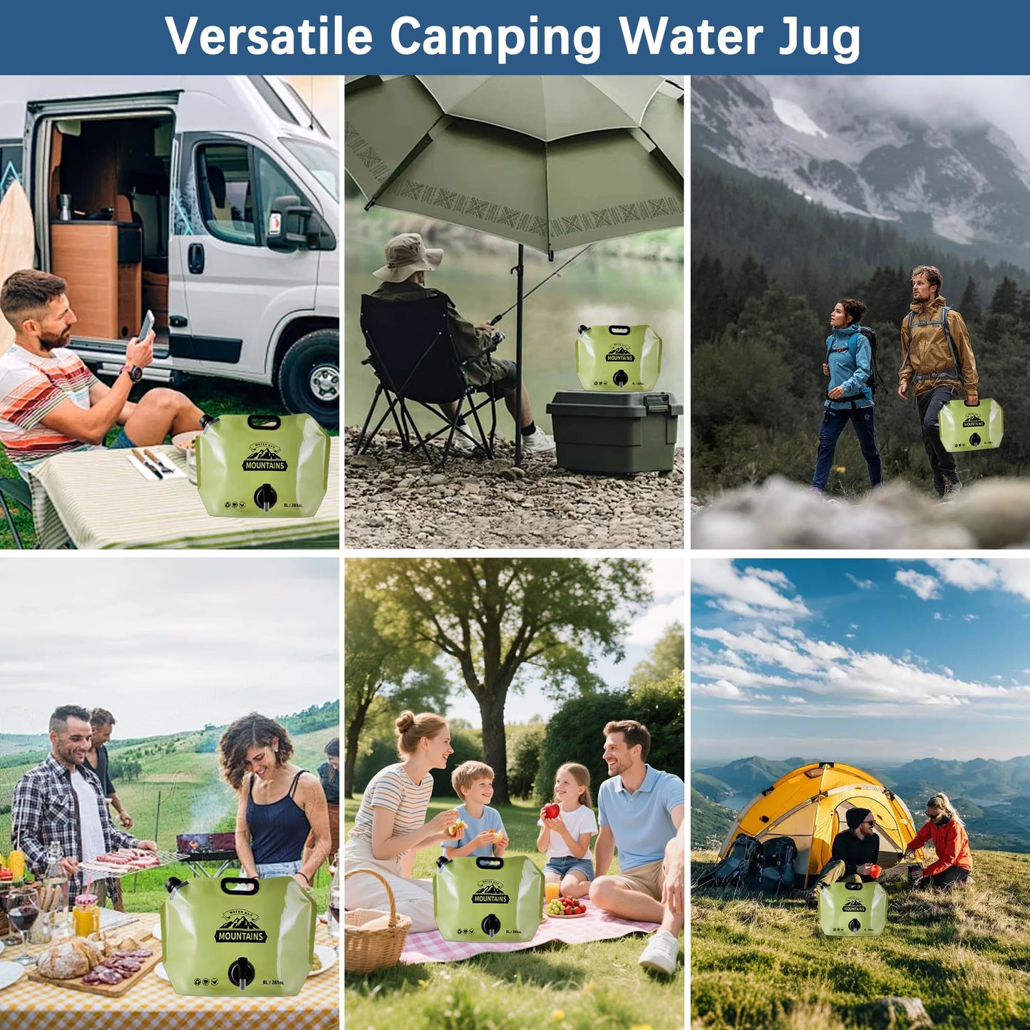 Coipdfty Water Jug Camping 2.1 Gallon Collapsible with Spigot, BPA Free Portable Water Pouch Foldable Water Bags for Outdoor Hiking, Travel and Emergency & Water Storage Containers (Green-1Pcs)