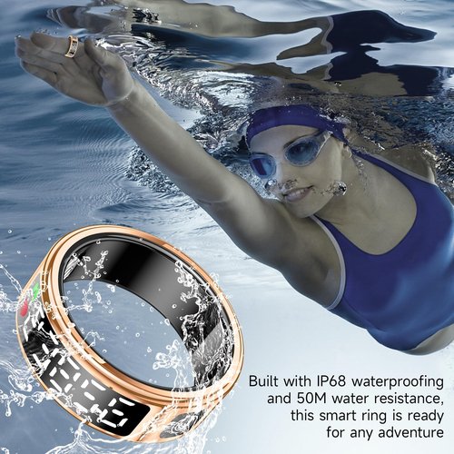 Smart Ring with Display - Fitness Tracker, Heart Rate Monitor, Sleep Tracker, Step Counter, Gesture Control for TikTok & Camera - IP68 Waterproof, Extended Battery Life Gold #09
