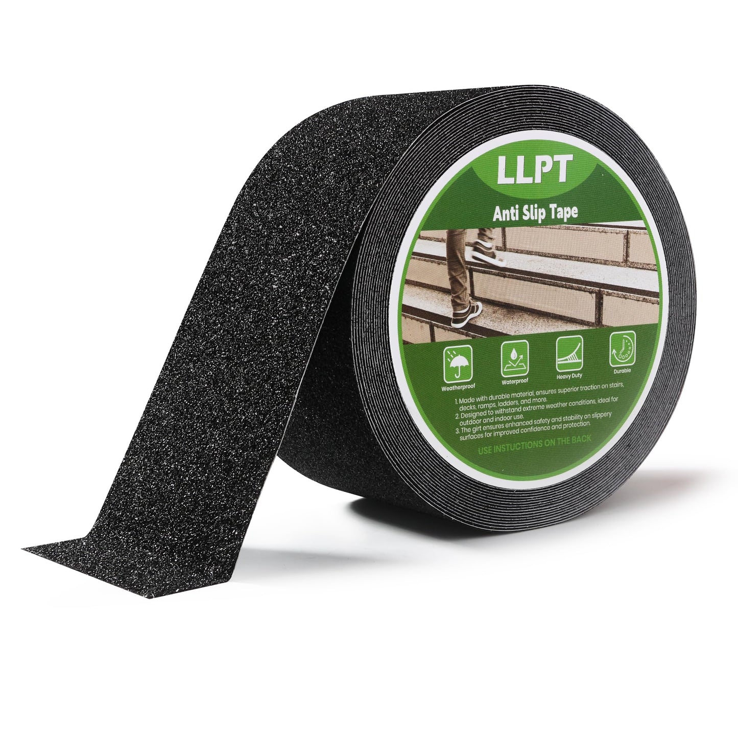 LLPT Grip Tape 3" x 36 Ft Ft Black Heavy Duty Anti Slip Tape for Stairs Waterproof Outdoor Indoor Non Slip Traction Strips for Stair Steps Boats Ramp Staircase Tread (ASB311)