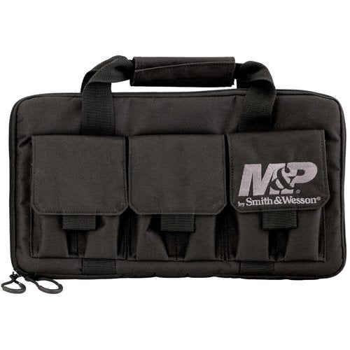 Smith & Wesson M&P Pro Tac Padded Double Handgun Case with Ballistic Fabric Construction and External Pockets for Shooting, Range, Storage and Transport, Black