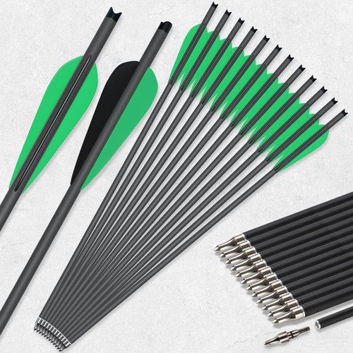 SERfawnCH 24Pcs Carbon Crossbow Bolts - 21" Hunting Carbon Arrows for Crossbow, 4" Shield Vanes & Screw-in Tips for Target & Outdoor Practise