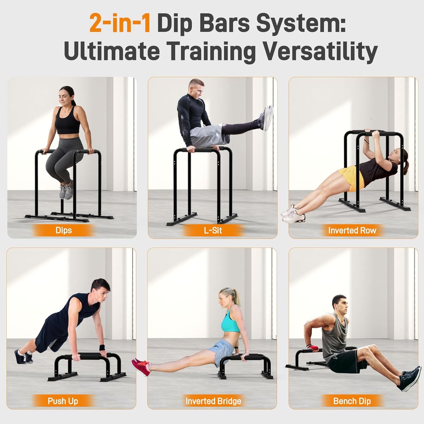 2-in-1 Adjustable Dip Bar Pro Max - Heavy Duty Parallel Bars with Connecting Parts, Extra Tall & Thickened Steel Design for Home Gym, Calisthenics & Strength Training