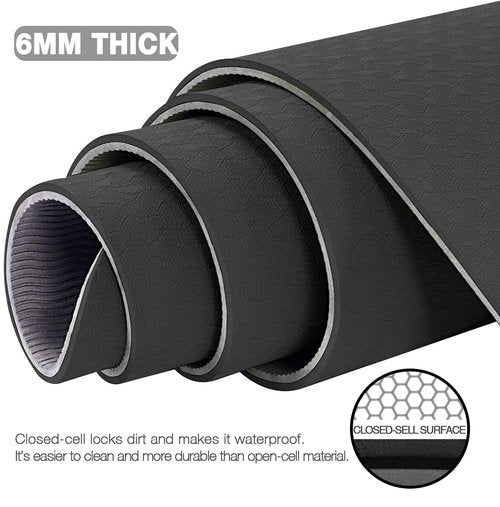 Large Yoga Mat for Men and Women - 6'x4'x6mm, Extra Wide TPE Fitness Mat for Home Gym Workout, Non-Slip, Perfect for Barefoot Exercise (Yoga, Pilates, Stretching, Meditation)