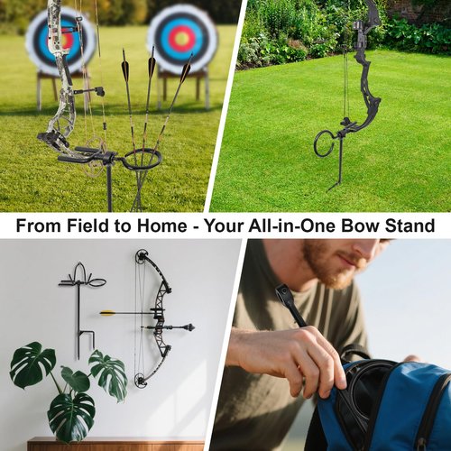 AHOSOUTLY Bow Stake with 360 Degree Adjustable Rotating Fork and Arrow Ring Strong Bow Arrow Bracket for Recurve/Compound Bow