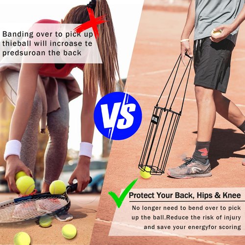MDTMR Portable Pickleball & Tennis Ball Hopper Basket Picker Upper,Tennis Hopper Basket with Handle for Easy Pickup,Tennis Ball Basket Pickup Hopper for Picking and Storage Training Tool for Ball