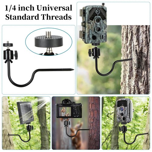 Trail Camera Tree Mount, Trail Camera Holder with 1/4 in Screw, 360° Camera Mount, Tree Screw Mounting Bracket for Trail Cameras, Solar Panels, etc, Easy to Install & Compact Sturdy.3-Pack