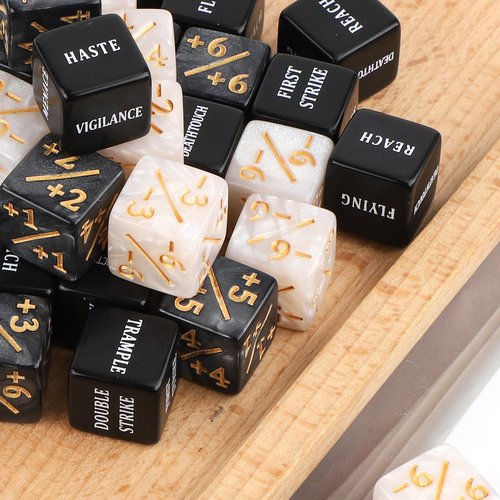 48pcs Abilities Keywords Counter Dice, Acrylic Creature Stats Buff Tokens Dice Set Magic Counters with Velvet Bag for MTG TCG Card Gaming Accessories for The Gathering Party Table Games Bars