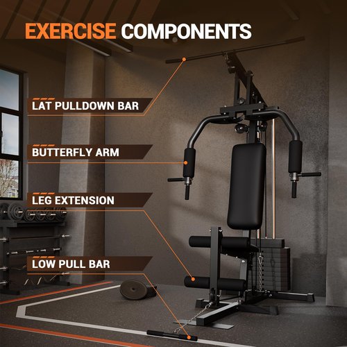 Multifunctional Home Gym Equipment for Home Gym, Workout Station with 150LBS Weight Stack, Exercise Machine for Full Body Traning with Pulley System
