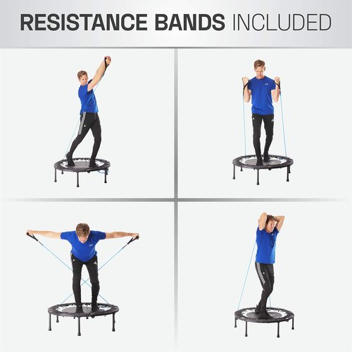 Maximus PRO Folding Rebounder USA | Voted #1 Indoor Exercise Mini Trampoline for Adults with Bar | Fitness & Weight Loss| Free Storage Bag, Resistance Bands, Online & DVD Workouts | Already Assembled