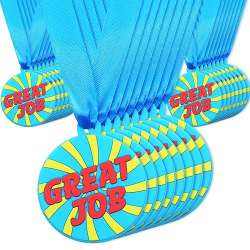 AmazingSpark 60 Pcs Great Job Rubber Medals, 2 Inch Rubber Award Medals Bulk with Ribbon Winner Encourage Team Participation for Trophy Award Prize Competitions Graduation