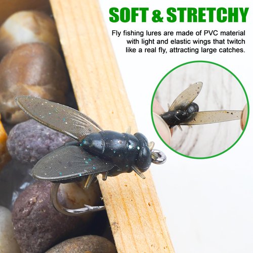 OROOTL Bionic Fly Fishing Baits, 18pcs Fly Fishing Flies Kit Trout Jigs Swimbaits Dry Flies Baits for Saltwater Freshwater Bass Trout Panfish Artificial Soft Lure, Black