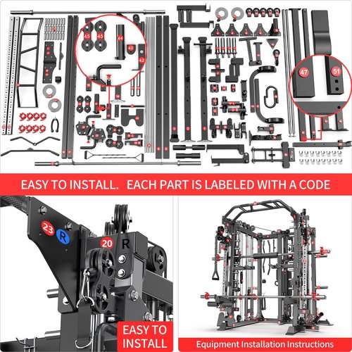 Smith Machine with Cable Crossover System, Multi-Function Squat Rack Power Cage for Home Gym, Power Rack and Packages Weight Sets (Black, L07-Smith Machine+Weight Bench+Color BP 230LBS)