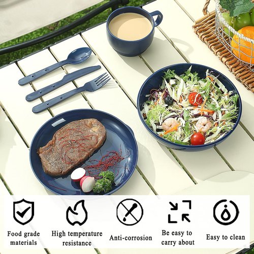 Evanda Camping Mess Kit with Bowl, Plate, Cup, Spoon, Fork, Knife and Carry Bag, Reusable Camping Accessories Essentials Gear Light Weight and Small Space Easy to Carry or Put in Backpack