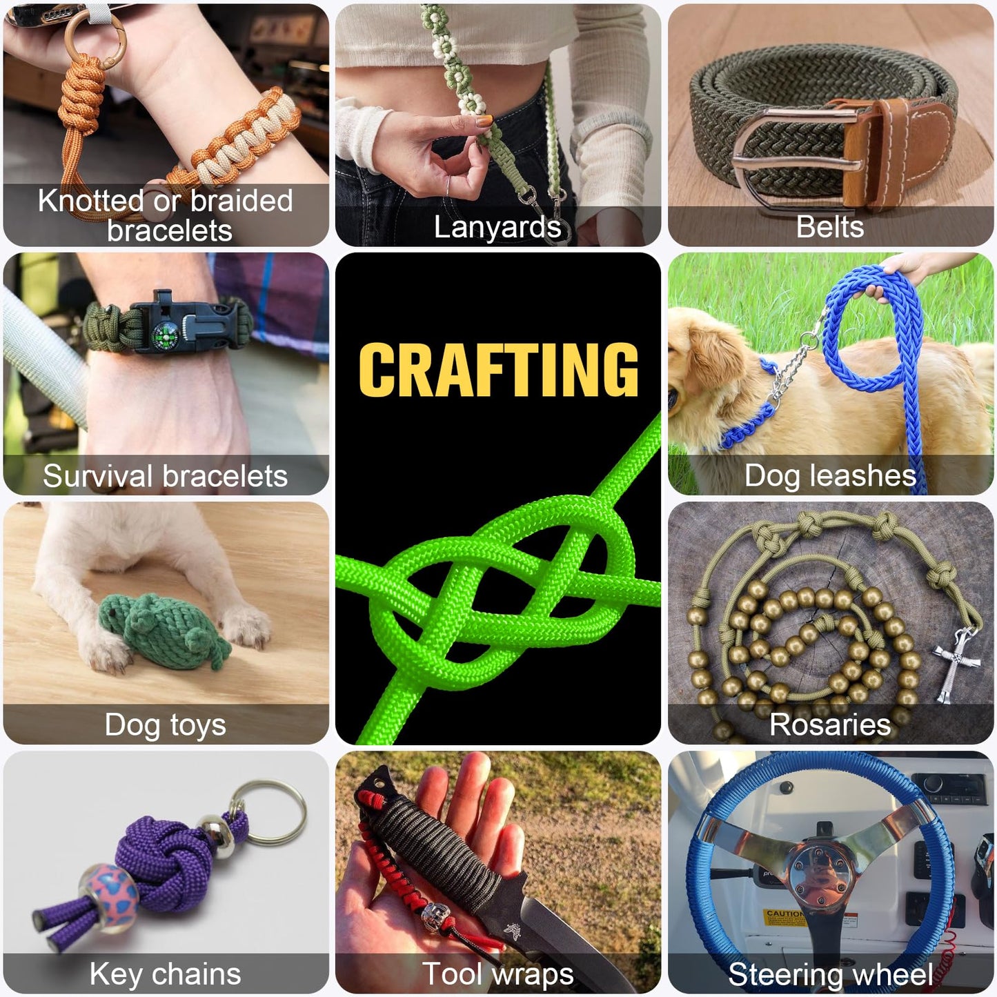 TRIBERION Paracord Rope 750 lb - 1000ft 5/32" Parachute Cord 4MM 12-Strand para Cord - Heavy Duty Spool String for Survival,Camping Gear, Survival Bracelet, Clothesline - Neon Green