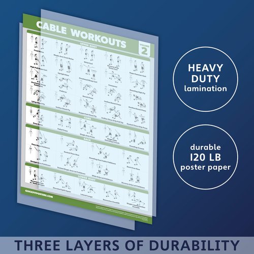 4 Pack - Cable Machine Workout Posters Volume 1 & 2 + Dumbbell Exercises + Stretching Exercises (LAMINATED, 18" x 24")
