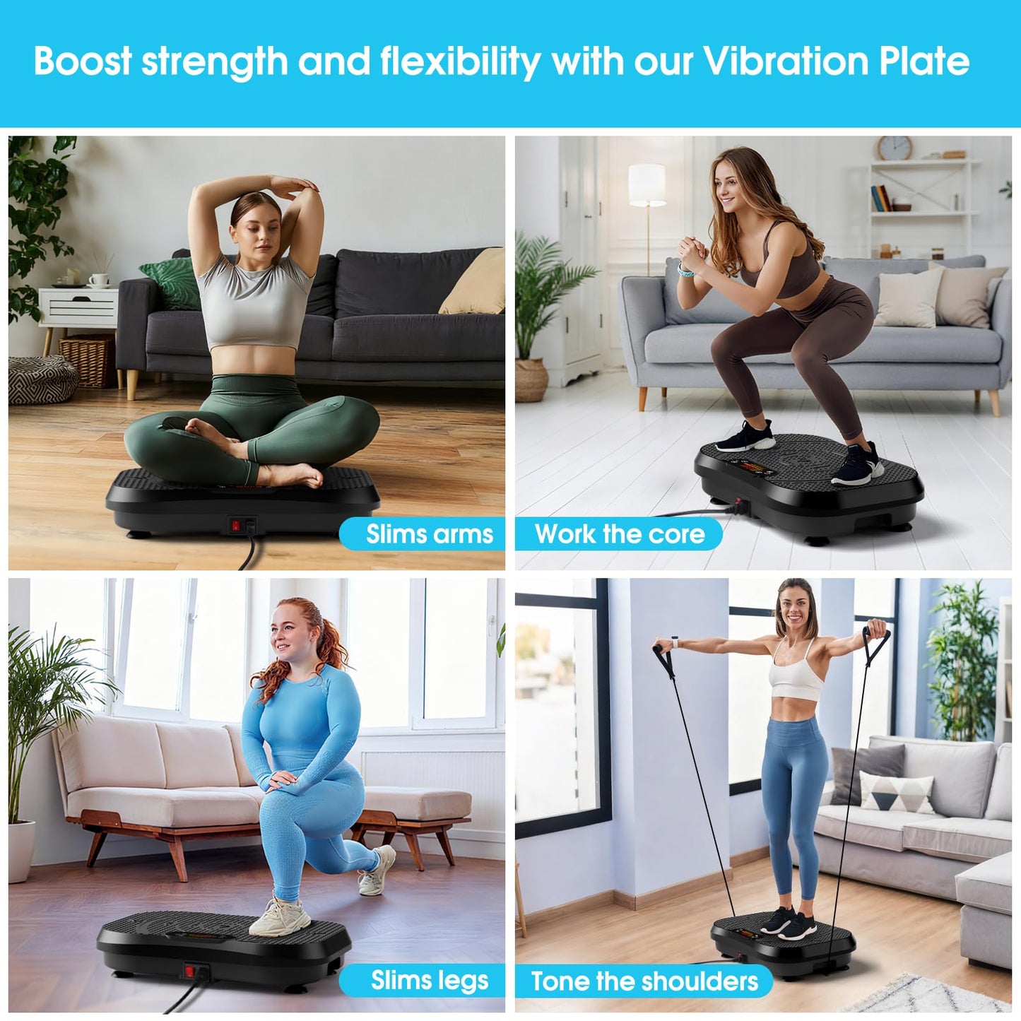 SoftGym Vibration Plate Exercise Machine for Lymphatic Drainage Weight Loss,120 Speed Levels Vibrating Platform with Resistance Bands,Full-Body Workout Equipment for Muscle Activation