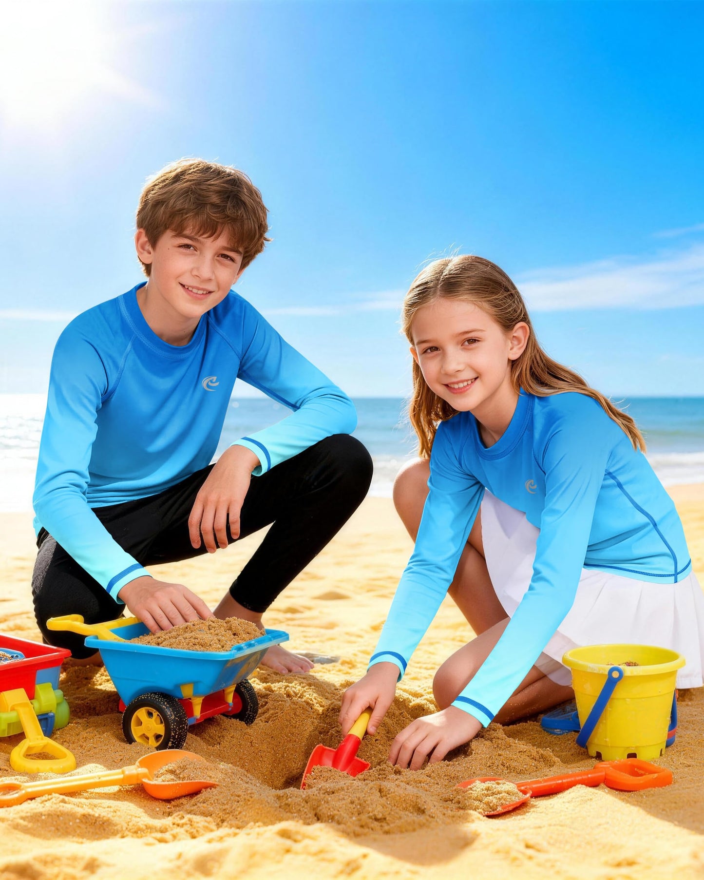 Boys UPF 50+ Swim Shirt Long Sleeve, 1 or 2 Pack UV Sun Protection Rash Guard, Youth Kids SPF Water Shirts for Beach Surf