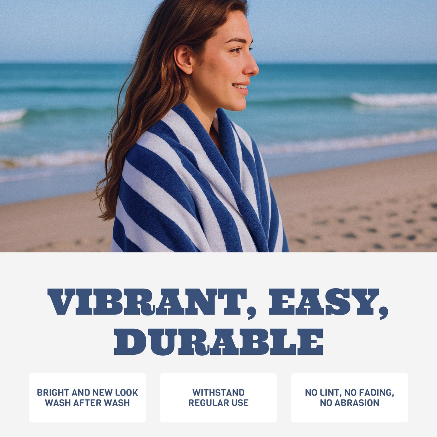 White Classic Stripe Cabana Beach Towels Oversized 2 Pack, Cotton Bath Towel Large - Luxury Plush Thick Hotel Swim Pool Towels for Adults Super Absorbent Quick Dry - 35x70 Mild Navy Blue | 2 Pack