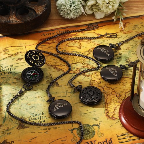 Anglechic 5 Pcs Groomsman Gifts for Wedding Engraved Pocket Compass Brides Man Proposal Gifts Compass Wedding for Groomsman Outdoor Hiking Camping Hunting Souvenir Travel Nautical Decorations
