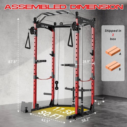 Power Cage,2000LBS Adjustable Multi-Functional Power Racks, Dual Pulley Cable System, Squat Rack for Strength Fitness, with More Training Attachment for Home Gym