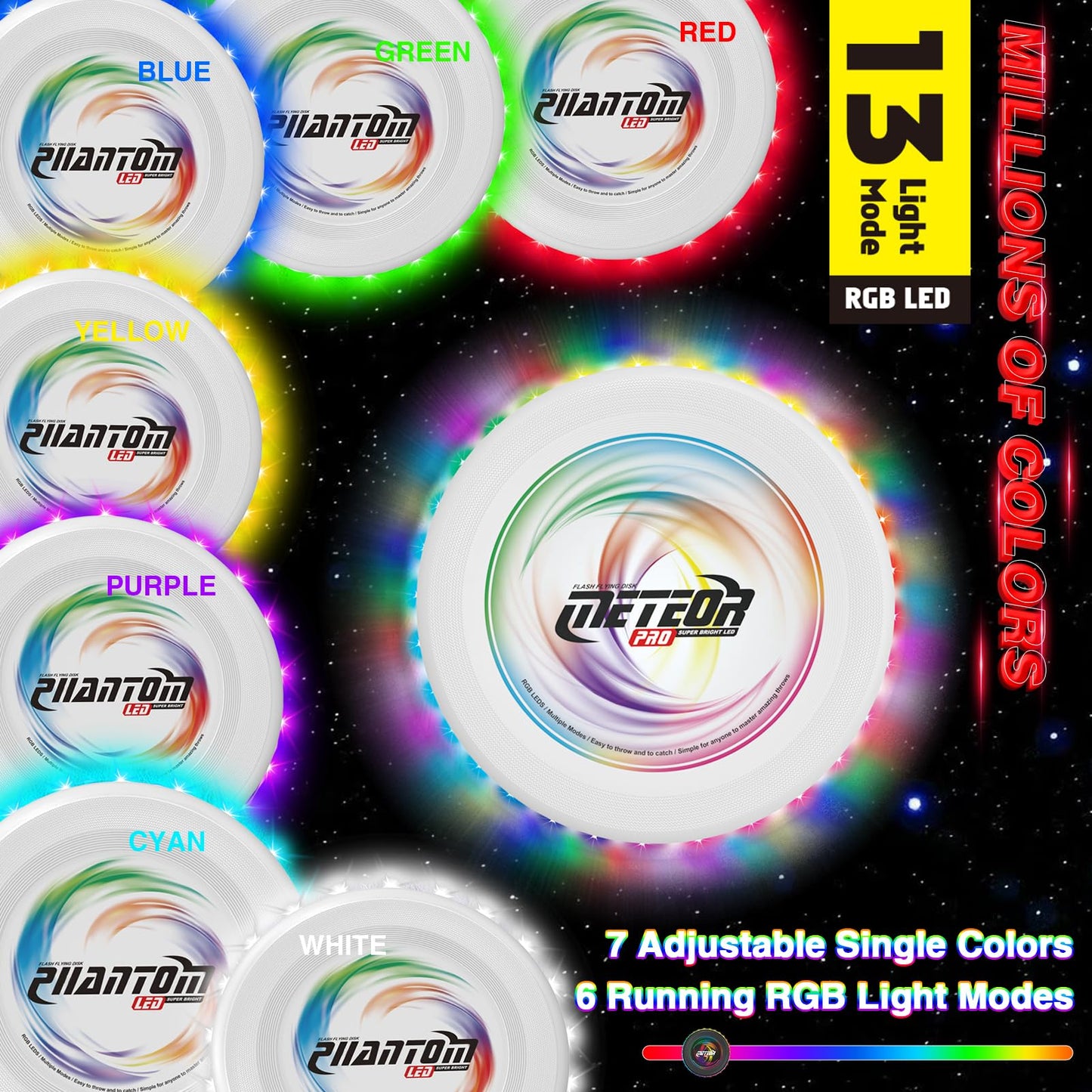 Light up Flying Disc-16 Millions Colors, 48 LEDs & 13 Light Modes, LED Flying Disc for Adults, Kids & Teens, Glow in the Dark Flying Ring, Party Toy Christmas Birthday Gift, Age 6+ (white, 9in)