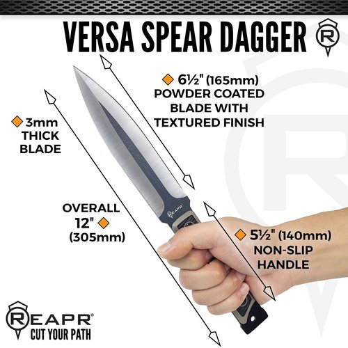 Reapr VERSA SPEAR DAGGER 12" Convertible Knife with 6.5" Dual-Edge Blade, 420 Stainless Steel, TPR Handle, MOLLE-Compatible Sheath, Take-Down Wrench & Paracord for Survival & Camping