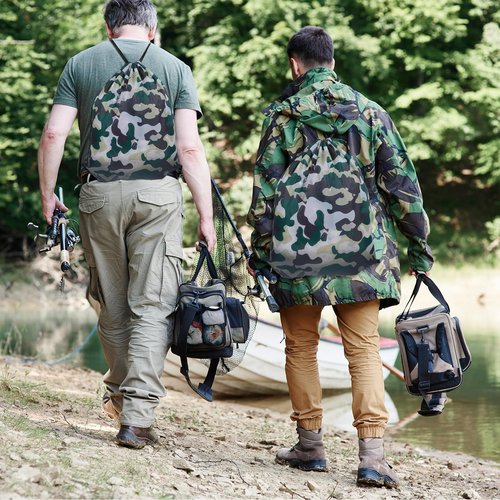salbsever Backpack Draw String Bag, 2PCS Camo Bag Drawstring Lightweight 13.8 × 16.5 Inch Camouflage Waterproof Camo Polyester Pack Party Favor String Bags Sport for Sackpack Gym Camping