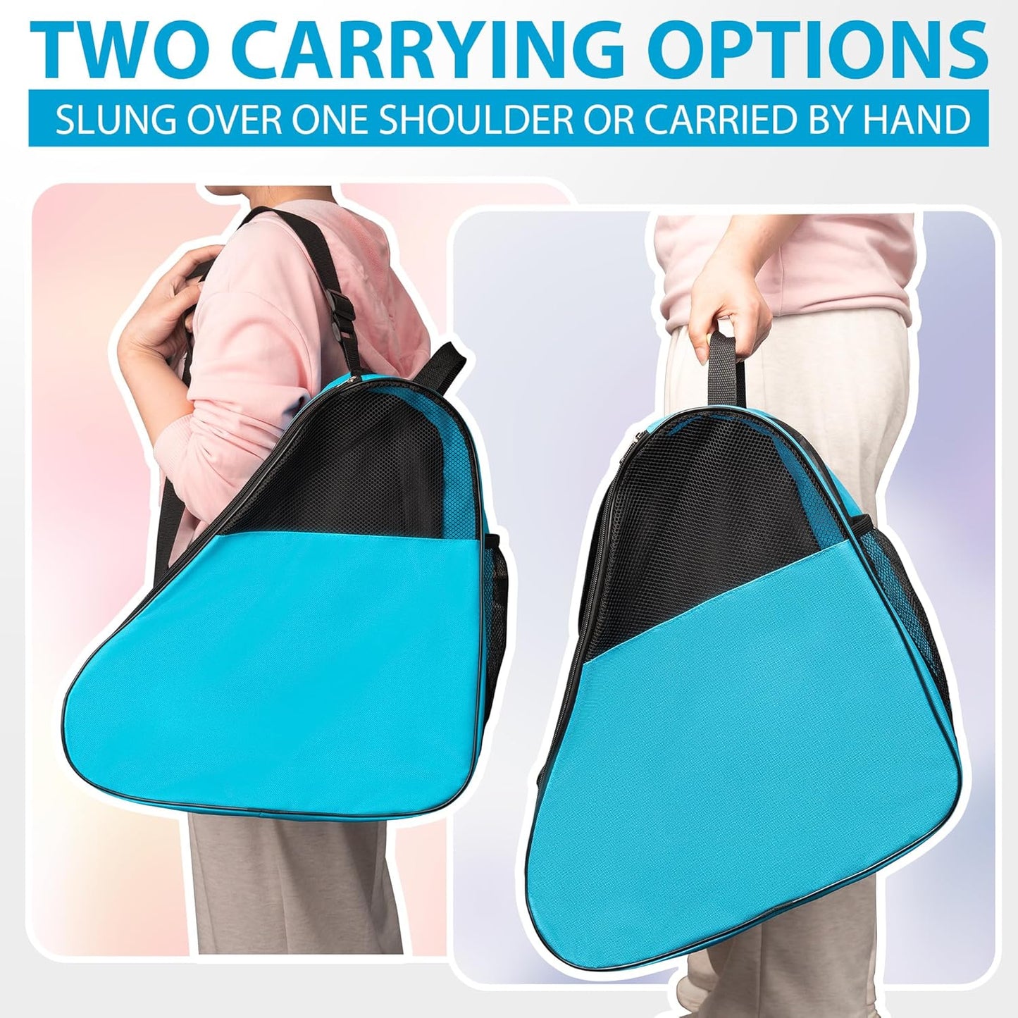 Ice Skate Bag, Large Capacity Roller Skate Bag for Both Kids and Adults, Breathable Figure Skating Bag with Adjustable Shoulder Strap Fit for Roller, Ice, Inline Skates