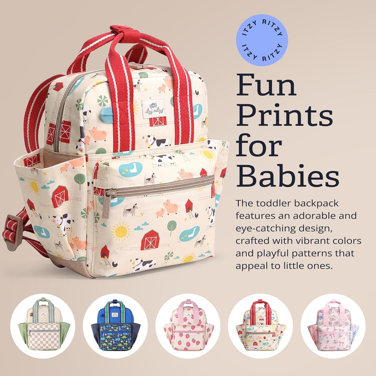 Itzy Ritzy Toddler Backpack - Daycare Bag - Features Adjustable Shoulder Straps, 2 Side Pockets & Spacious Interior with Wipeable Fabric Lining & Name Label, Strawberry Backpack