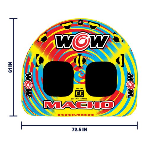 WOW Sports Macho Combo Towable Tubes for Boating, Accessories for Tubing, Water Tube for Boats - Double Seater 2 Person 340 lbs Capacity