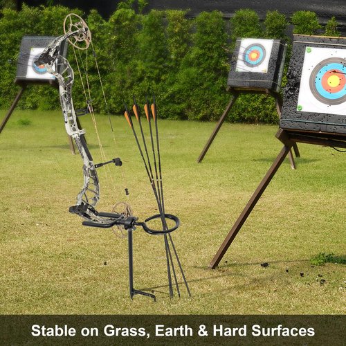 AHOSOUTLY Bow Stake with 360 Degree Adjustable Rotating Fork and Arrow Ring Strong Bow Arrow Bracket for Recurve/Compound Bow