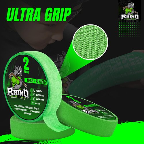 Rhino Grip Tape Premium Black Hockey Tape – Field Hockey and Lacrosse Grip Tape - Heavy-Duty Cloth Tape Easy Tear by Hand, Strong Grip – Also Great as Gaffer-Style Utility Tape (Black)