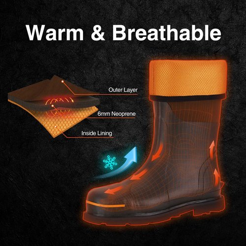 TIDEWE Rubber Work Boot for Men with Steel Toe & Shank, Waterproof Anti Slip Hunting Boot, 6mm Neoprene Hunting Boot for Manufacturing, Construction, Farming, Brown, Size 11