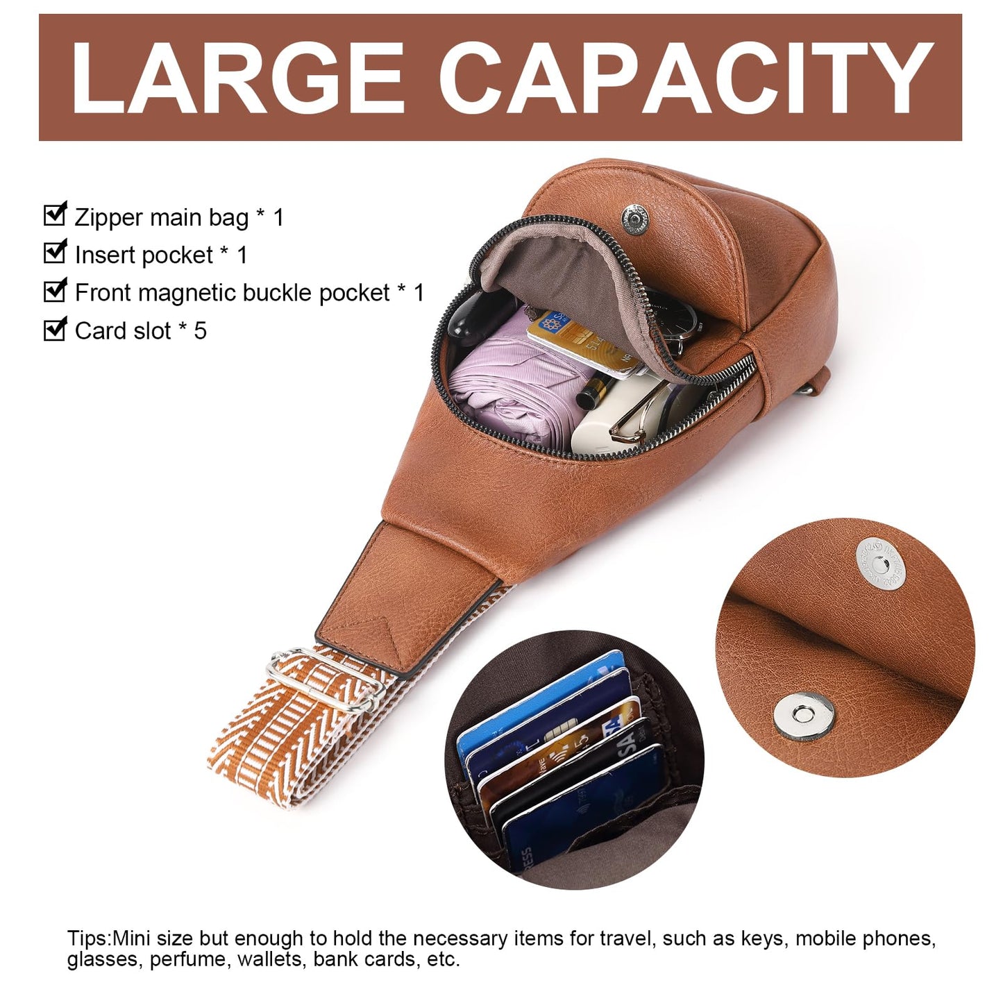 CLUCI Small Sling Bag for Women, Vegan Leather Fanny Pack Crossbody Bags for Women, Chest Bag With Guitar Strap