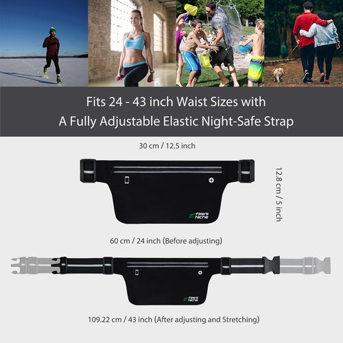 Fitter's Niche UltraSlim Fanny Waist Pack, Versatile for Men and Women, Bounce-less Sports Hiking Running Hip Bag, Extendable Belt, Infinite Black