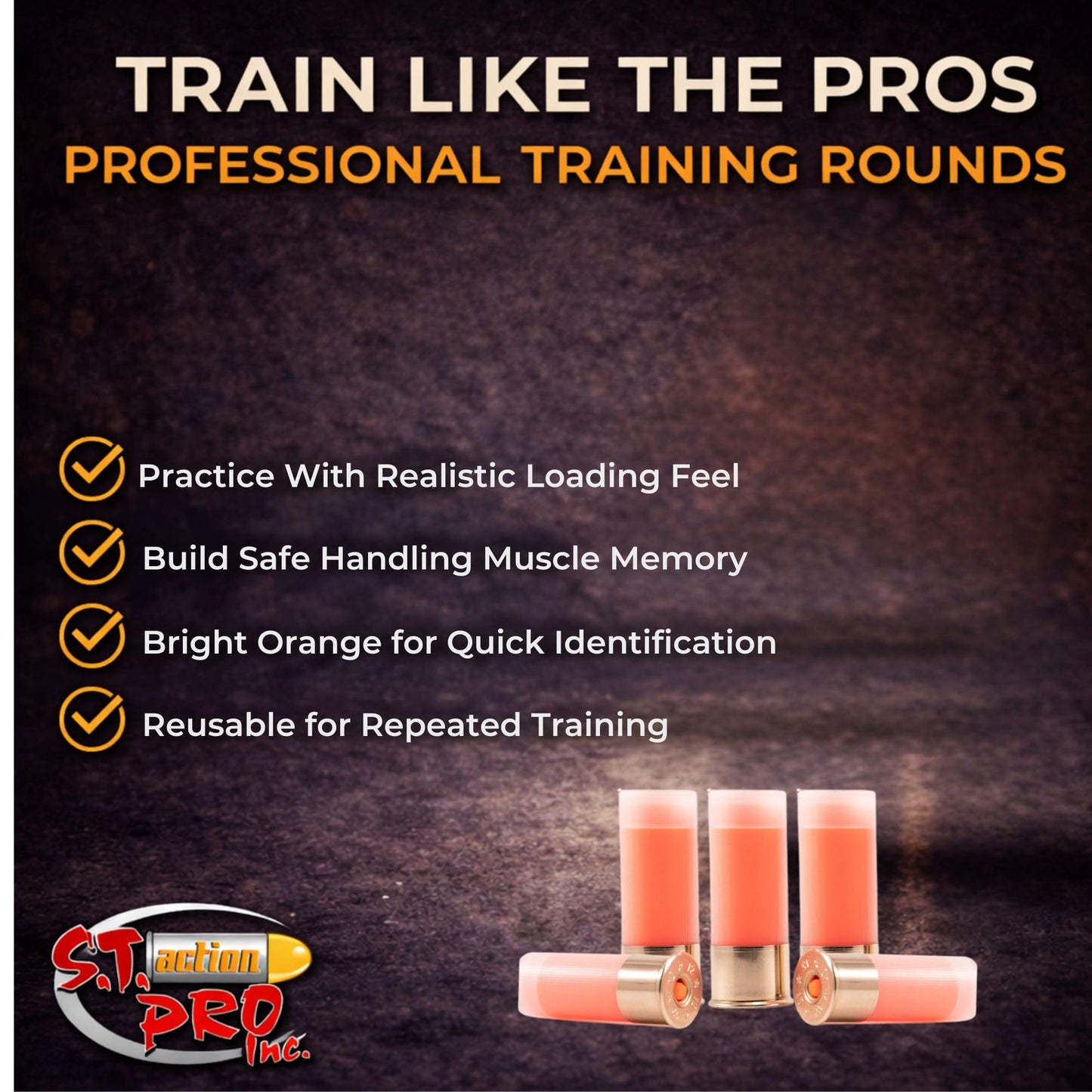 ST Action Pro 12 Gauge Snap Caps – 5 Pack Inert Training Dummy Rounds for Dry Fire, Reloading & Malfunction Drills – Brass Casing, Orange UV Insert – Veteran-Owned, Assesmbled in USA – Safe & Reusable