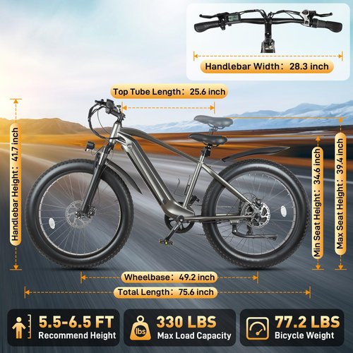 TKLINS Electric Bike for Adults, 28MPH Max Speed Fat Tire Dirt E-Bikes, 1500W Peak Motor Ebikes, 48V14.5AH Battery 7 Speed 40 Miles Max Range E Bikes for Mountain, Commuting