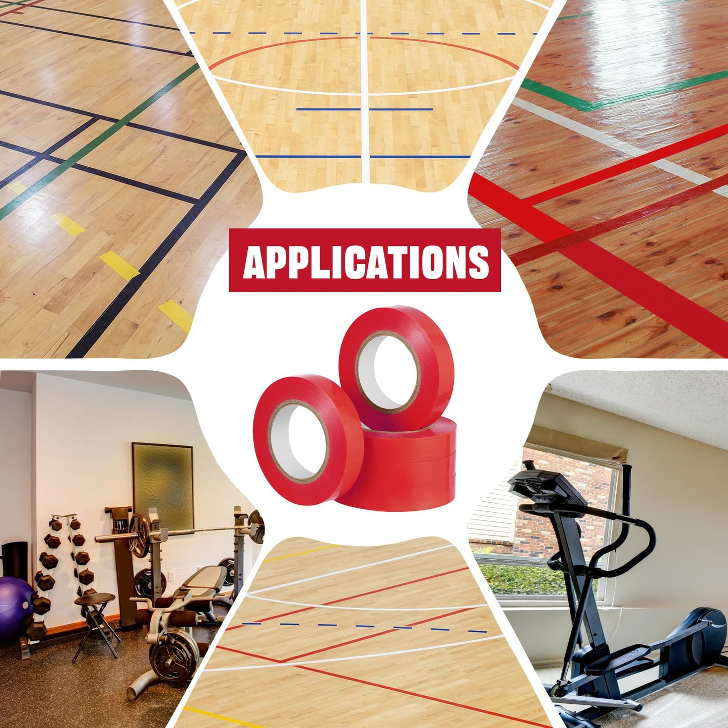 Frienda 5 Rolls 5 Rolls Floor Vinyl Tape 1in/2in Floor Marking Court Tape Outdoor Playing Field Marking for Social Distancing Gym Stadium Classroom Athletics Warehouse (1 Inch X 60 yd,Red)
