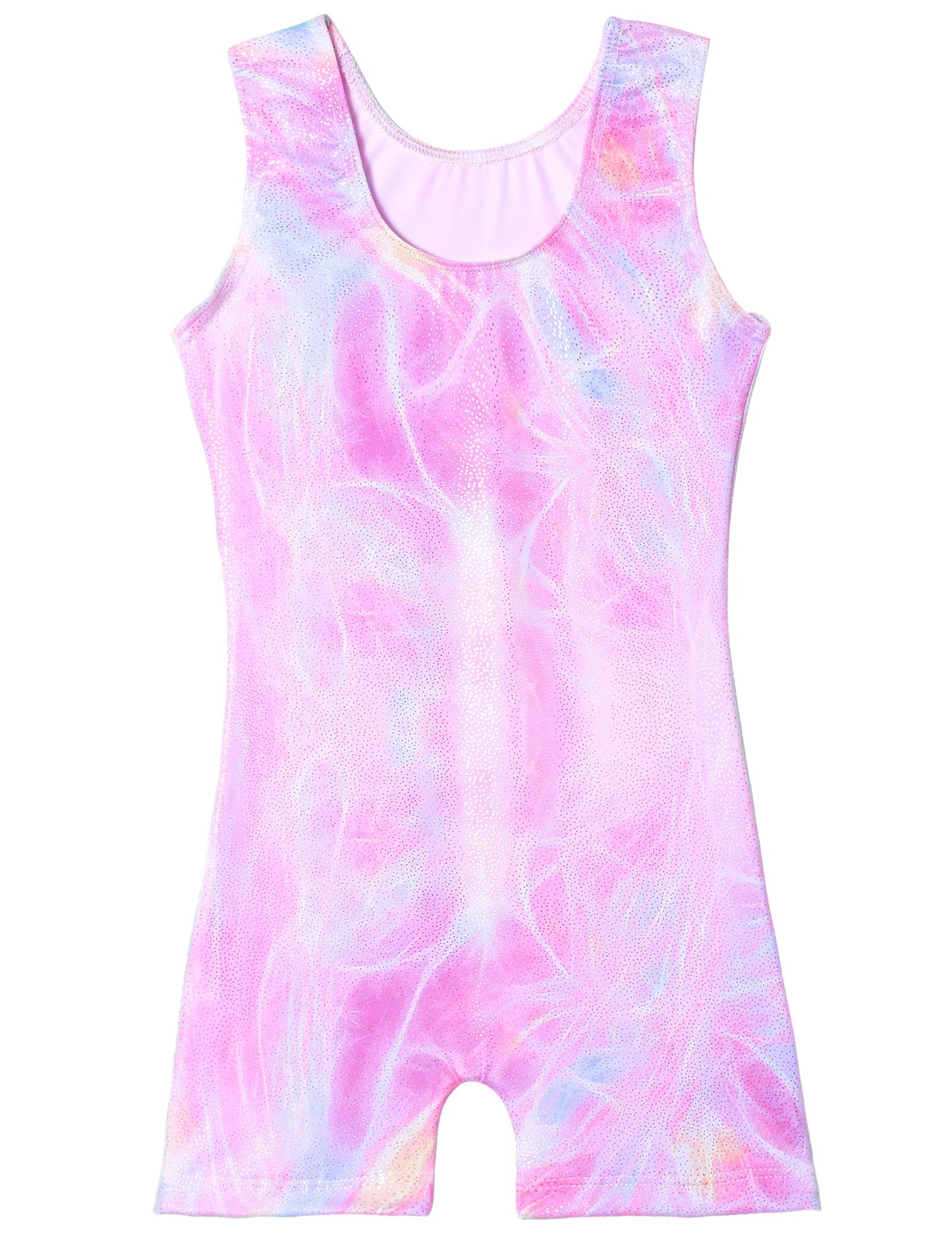TENVDA Biketards for Girls Gymnastics Leotards with Shorts Size 7-8 Years Old Shiny Purple Kids Tumbling Unitards
