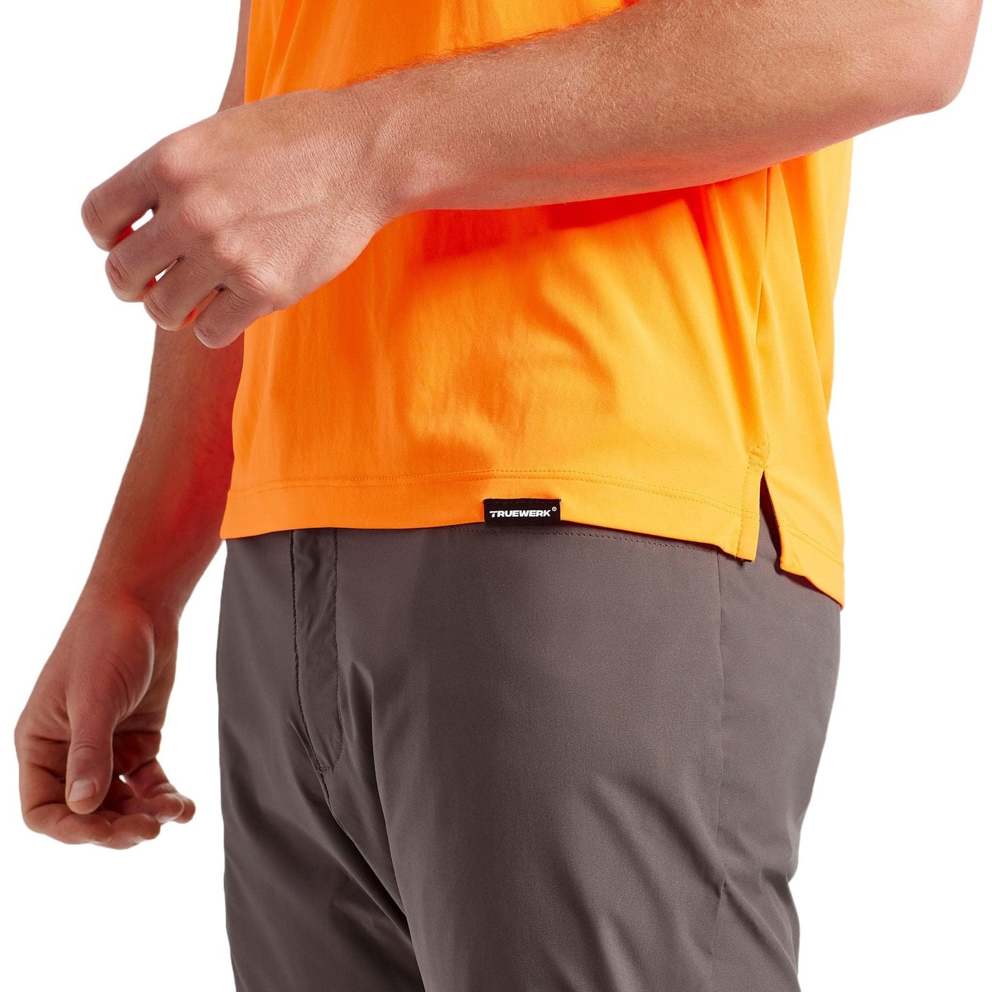 TRUEWERK Men's B1 Sun Short Sleeve Tee - UPF 50+ Sun Protection Work Shirt, 100% Poly Interlock Knit, Moisture-Wicking, Temperature Regulating, 120gsm, Viz Orange, XL