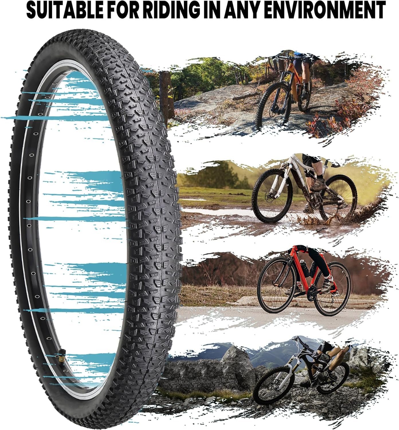Hycline 2-Pack Mountain Bike Tires Set: 20/24/26/27.5-inch Folding Replacement Puncture-Resistant Bicycle Tires and Pair 20/24/26/27.5-inch Inner Tubes with Tire Levers for MTB Off-Road Bike